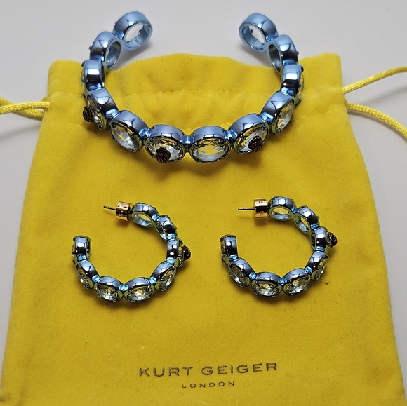 Kurt Geiger London Metallic Blue Eagle Head Earring and Cuff Set - Picture 2 of 9